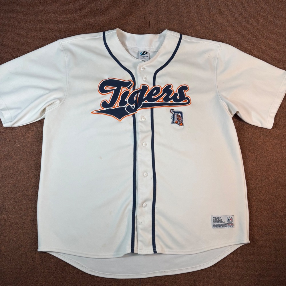 Dynasty Detroit Tigers MLB Baseball Jersey Men XL White Button Up Dynasty Series